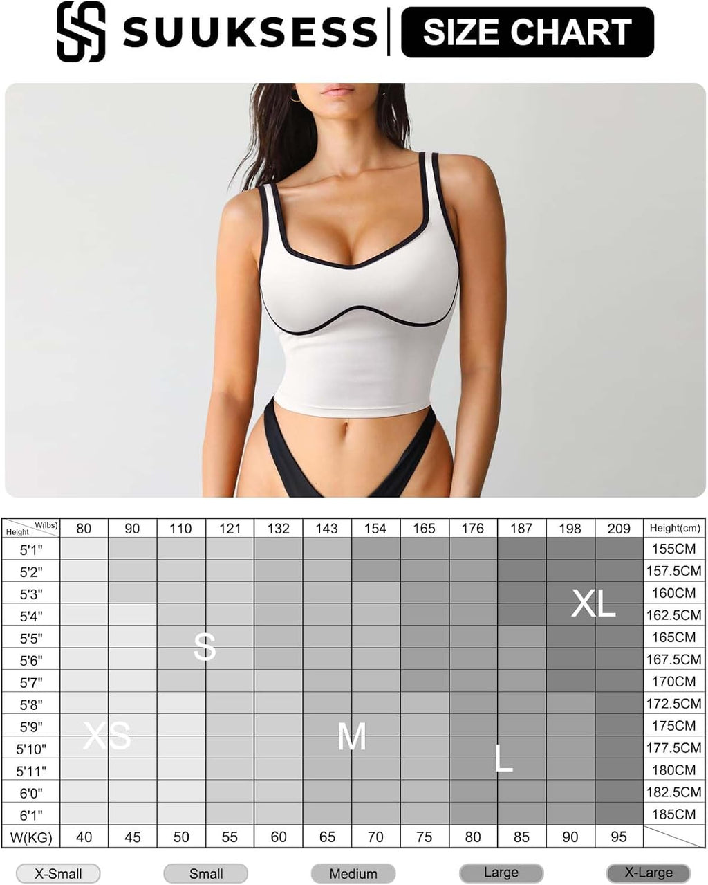 SUUKSESS Sports Bra - Sweetheart Neckline, Padded Comfort | Longline Crop Tank Top for Women