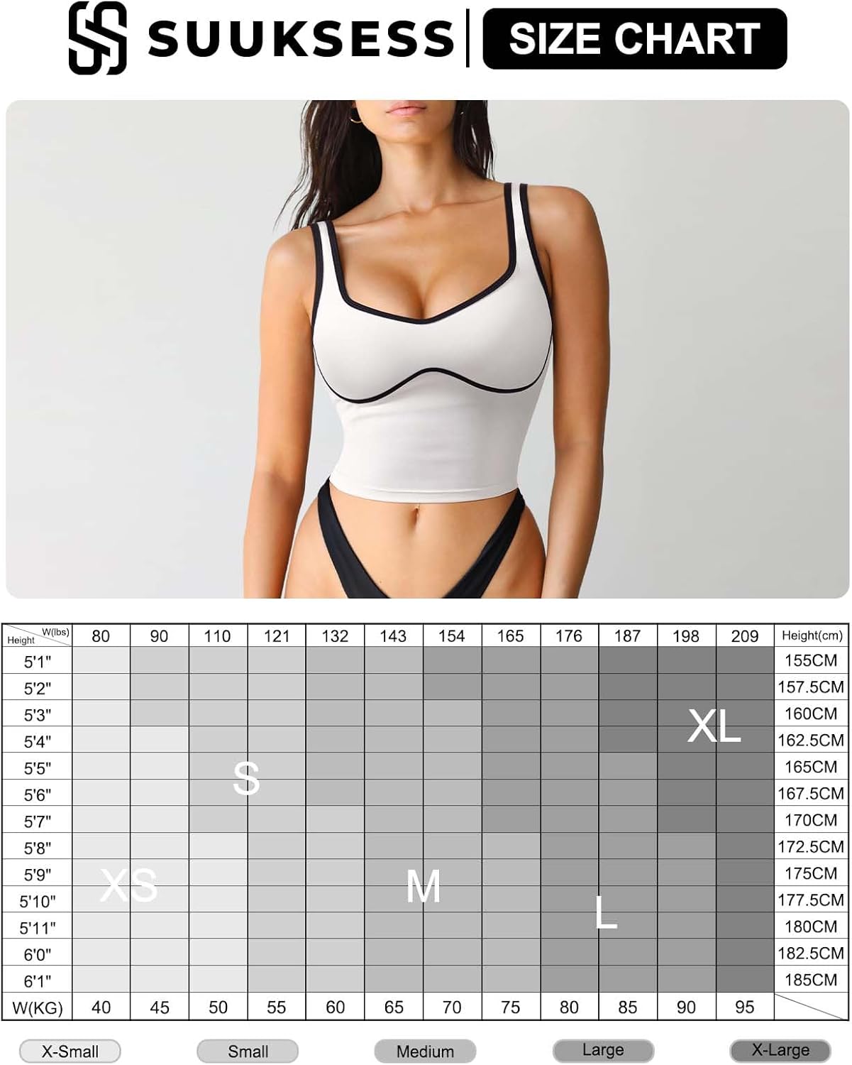 SUUKSESS Sports Bra - Sweetheart Neckline, Padded Comfort | Longline Crop Tank Top for Women
