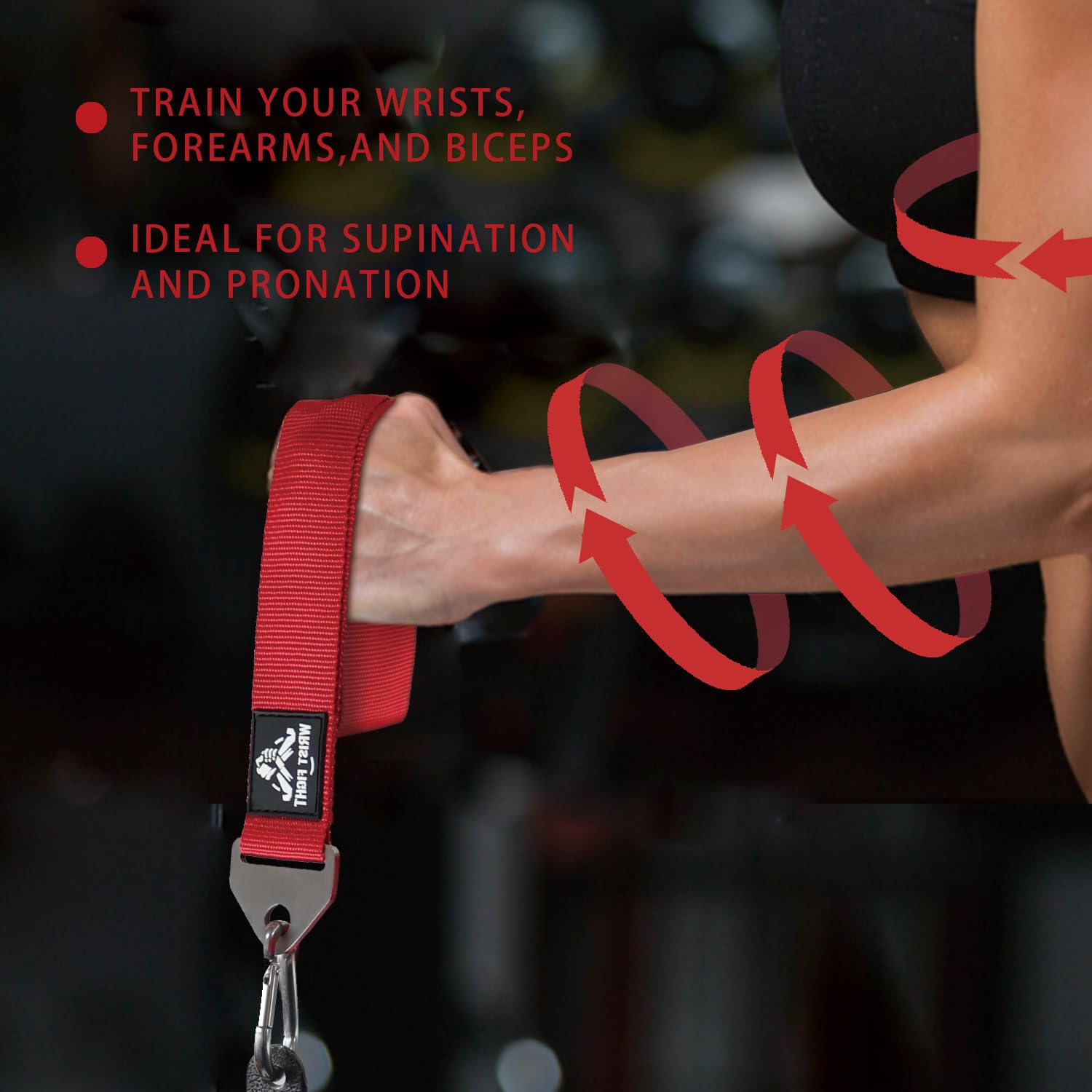 WRIST FIGHT Heavy-Duty Arm Wrestling Training Strap for Pronation Strength with Stainless Steel Buckle and Carabiner – Wrist and Grip Strengthener (Red-LP)
