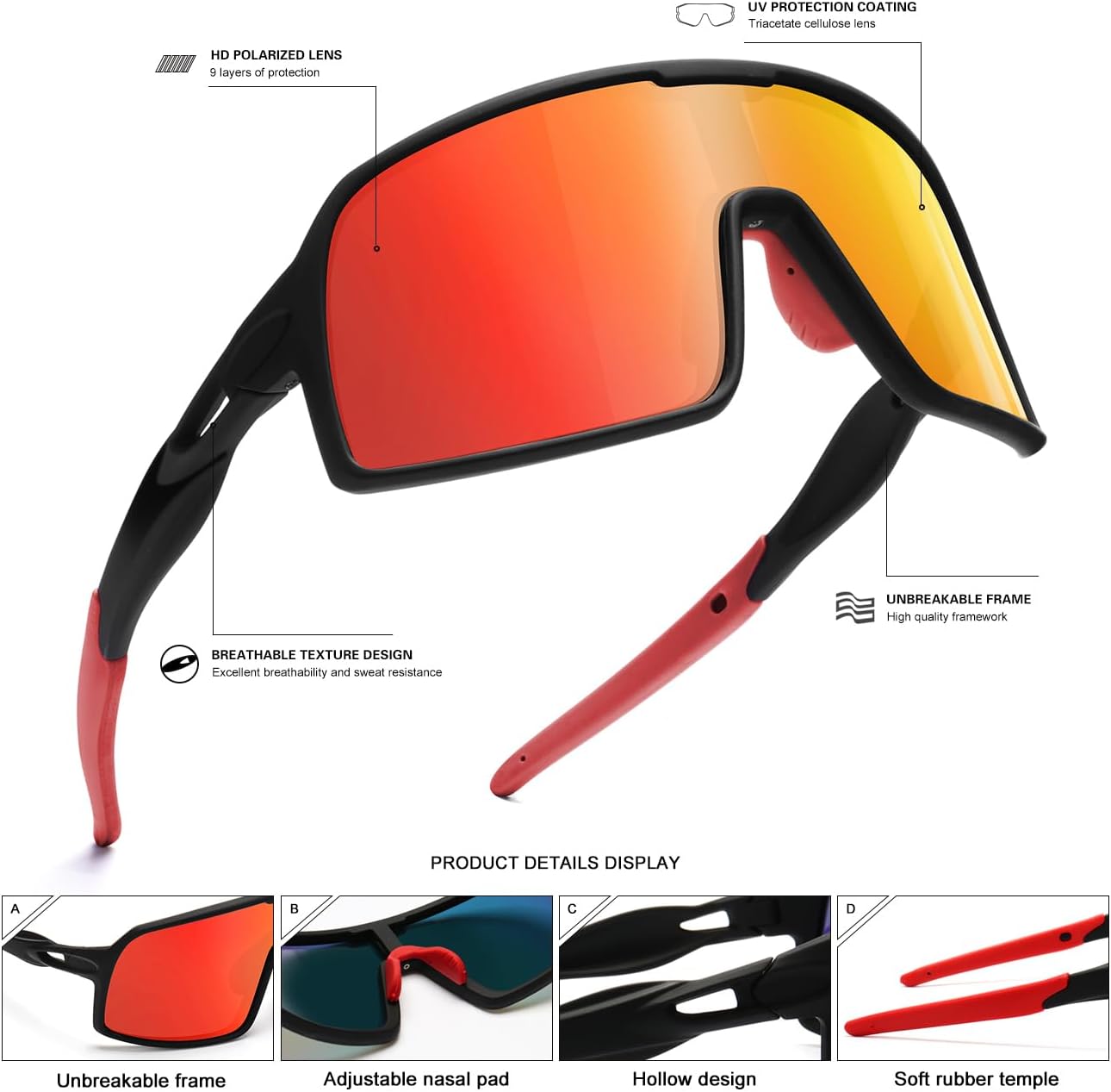 SEKKAF Polarized Sports Sunglasses - UV Protection Cycling Glasses for Men & Women | Ideal for Outdoor Activities