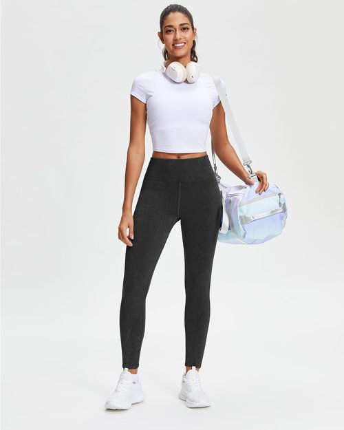 Stelle Workout Ribbed Seamless Leggings for Women High Waist Tummy Control Gym Leggings Athletic Yoga Pants(Black, M)