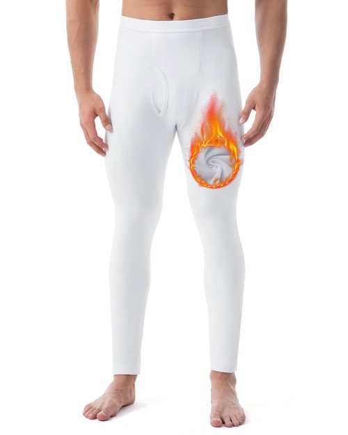 Runhit Long Johns for Men Thermal Pants with Fly Long Thermal Underwear Winter Cold Weather Fleece Thermal Bottoms, White, Medium