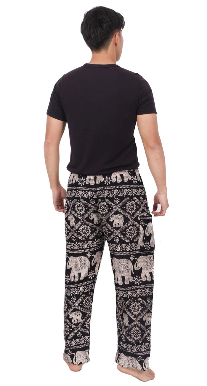Elephant Black Drawstring Waist 4-12 Boho Parachute Lounge Pants - Loose Baggy Yoga Harem