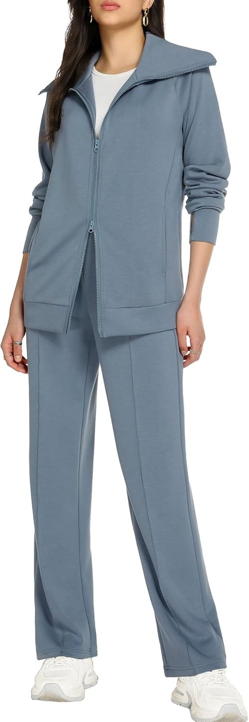 Casly Lamiit Lounge Sets for Women - Stylish Long Sleeve Zip-Up Sweatsuit | Wide Leg Tracksuit