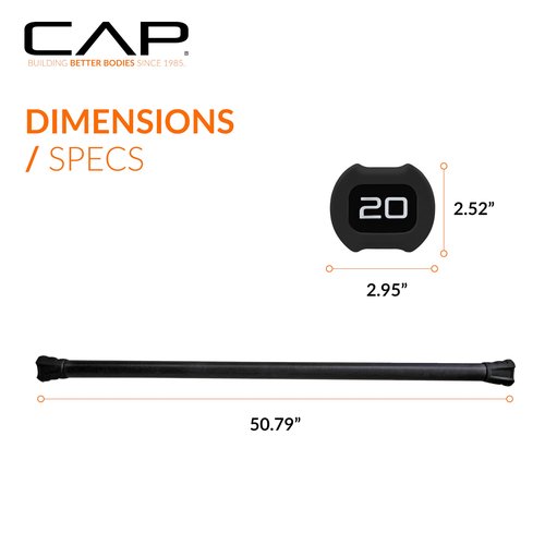 CAP Barbell 20 lb Total Body Workout Weighted Bar - Black | Exercise Bar for Strength Training, Yoga, Pilates, Resistance Training, and Home Gym Workouts
