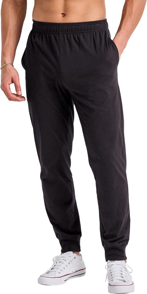 Hanes Men's Cotton Jersey Jogger - Comfortable Knit Sweatpants with Pockets | Cinched Cuff Design