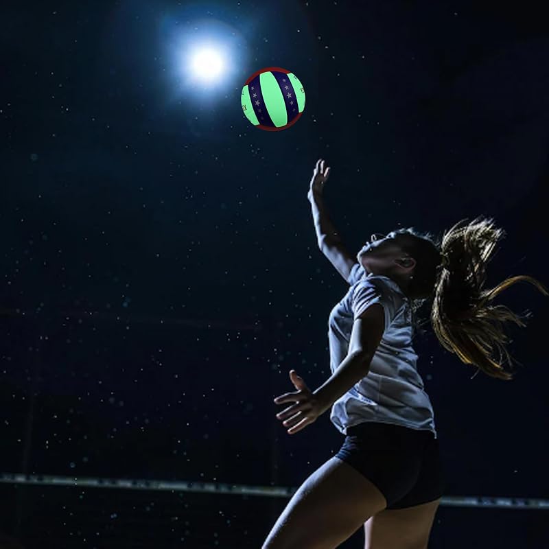 Glow in The Dark Official Size Volleyball with Night-Glow Effect - Red/Blue/White (Variation Included) + Pump Kit