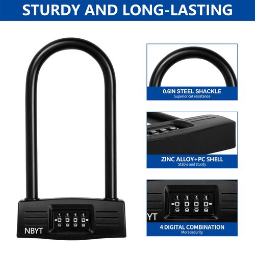 Lawnize Bike Lock u Lock Combination,Resettable Code,Long Shackle,Heavy Duty Padlock for Bicycle, Scooter,Motorcycles, Metal Fence Gate,Pool Door,Anti Theft.