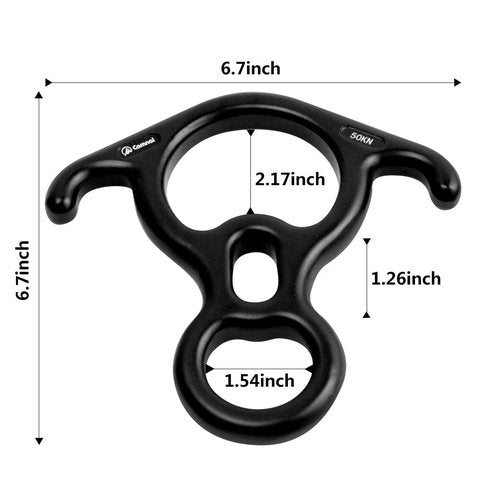 YXGOOD 50KN Rescue Figure, 8 Descender Large Bent-Ear Belaying and Rappelling Gear Belay Device Climbing for Rock Climbing Peak Rescue Aluminum Magnesium Alloy (Black)
