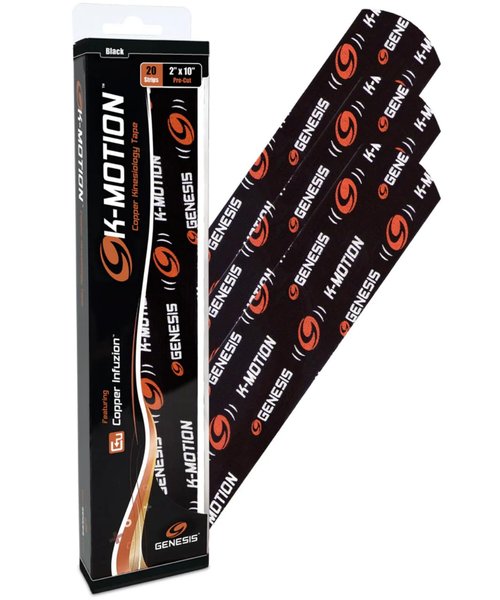 Solaravita Genesis K-Motion Athletic Tape - Precut Strips - Black - 20 Strips 2" x 10"