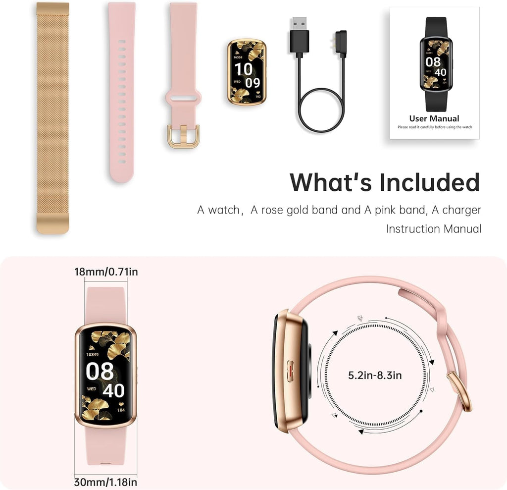 Health Fitness Tracker, Smart Watch with 24/7 Heart Rate, Activity Tracker with Blood Pressure and Blood Oxy-gen Monitor, 120 Sport Mode Waterproof Sleep Tracker for Women Men (Pink Gold)