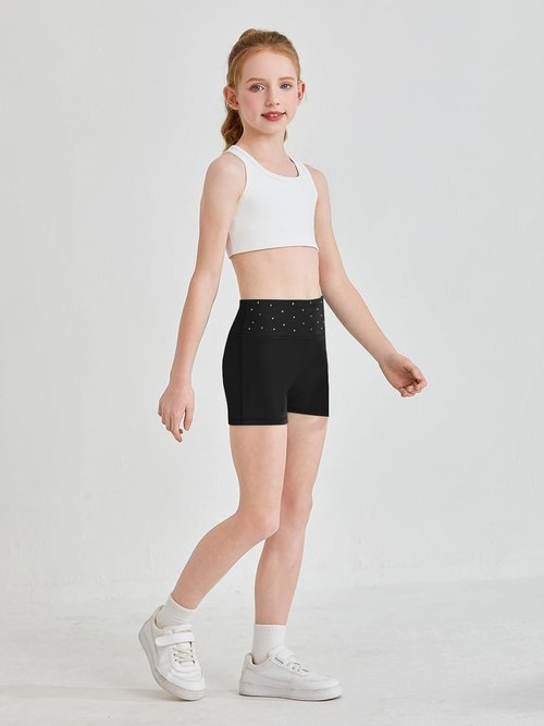 Haloumoning Girls Athletic Shorts - Sparkly High Waisted Yoga & Dance Biker Shorts | Sizes 5-14Y