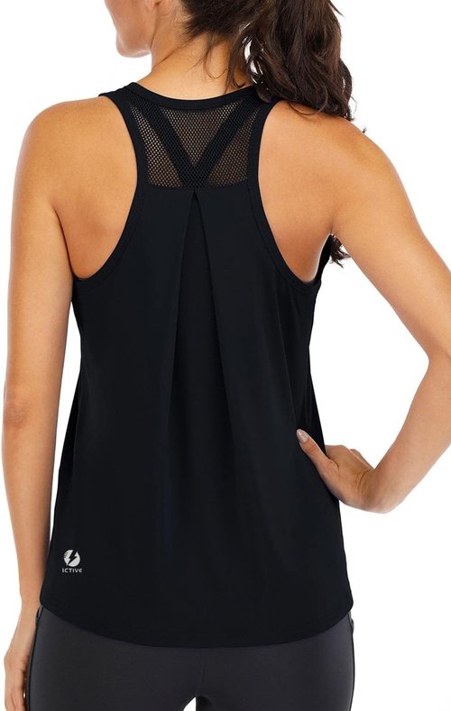 ICTIVE Women's Workout Tops - Loose Fit Racerback Mesh Backless Muscle Tank | Ideal for Running