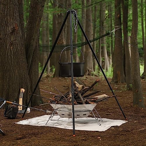 Camping Tripod for Cooking with Adjustable Height and Chain - Durable Aluminum Alloy