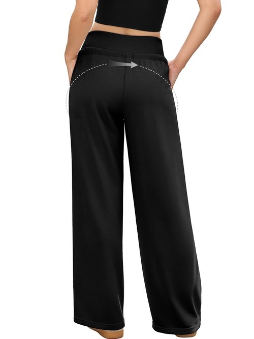 ELLEVEN Wide Leg Sweatpants Women Lounge Baggy Joggers Low Rise Y2K Sweat Pants Straight Leg Drawstring Fall Fashion Workout Athletic Pants with Pockets Black Medium