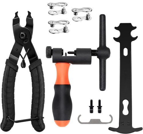 AaiLucky Bike Chain Repair Tools Set, Bicycle Chain Breaker Tool, Master Link Pliers, Chain Splitter & Wear Indicator Checker & 6pcs Bicycle Missing Links for 6/7/8/9/10/11/12 Speed Chain Removal