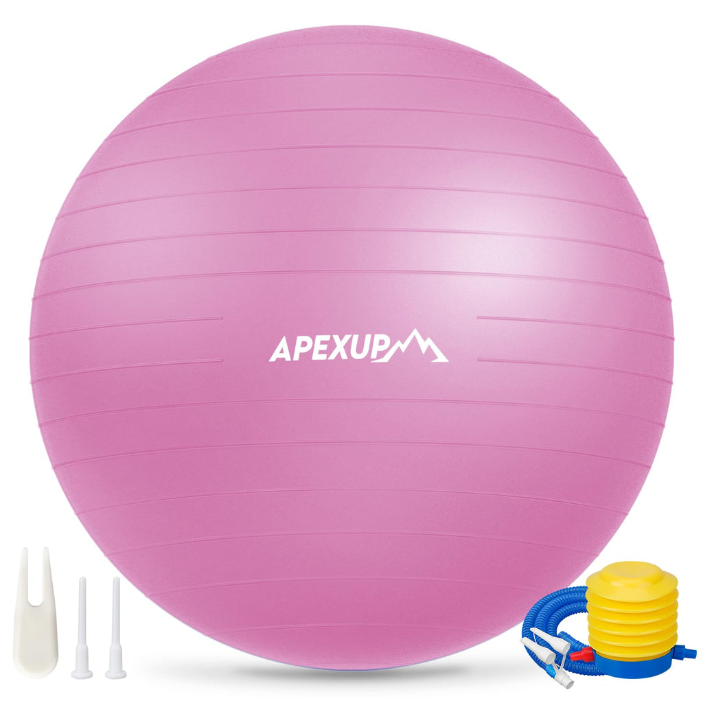 APEXUP Yoga Ball, 660 lbs Anti-Burst Exercise Ball with Pump, 5 Sizes (M (19"~22) 55cm, Fuschia)