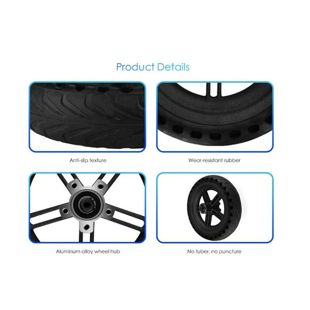 POENVFPO Electric Scooter Rear Tire, 8.5 Inch Rear Solid Tire Wheel Hub 110mm Brake Disk Electric Scooter Upgrade Parts Assembly Set
