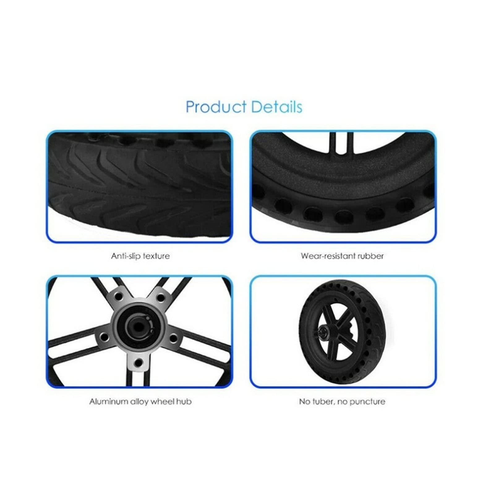 POENVFPO Electric Scooter Rear Tire, 8.5 Inch Rear Solid Tire Wheel Hub 110mm Brake Disk Electric Scooter Upgrade Parts Assembly Set