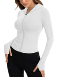 Beftwo Athletic Jacket Women with Hood Bbl Workout Full Zip-Up Yoga Gym Running Crop Jackets Sport Track Long-Sleeve Tops with Thumb Holes