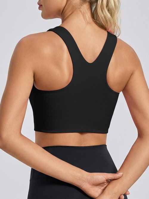Aoysky Womens Buttery Soft Square Neck Sports Bras Compression Padded Longline Yoga Workout Running Crop Tops Black