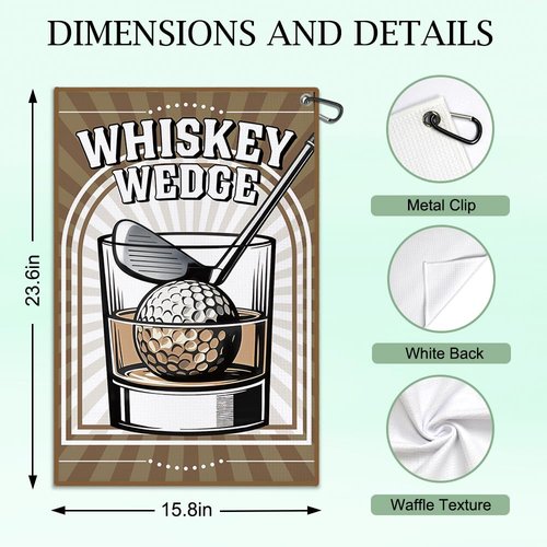 DYJYBMY Whiskey Wedge Brown Printed Golf Towel with Clip, Retro Golf Towel for Men, Anniversary Golfing Gifts for Husband, Retirement Thank You Gifts for Golfing Lover Family Dad Grandfather Uncle
