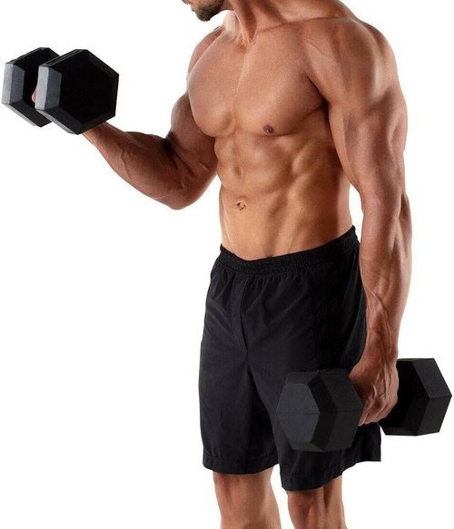 Hex | Rubber Coated Cast Iron Dumbbells - Black Free Weights for Home Workouts