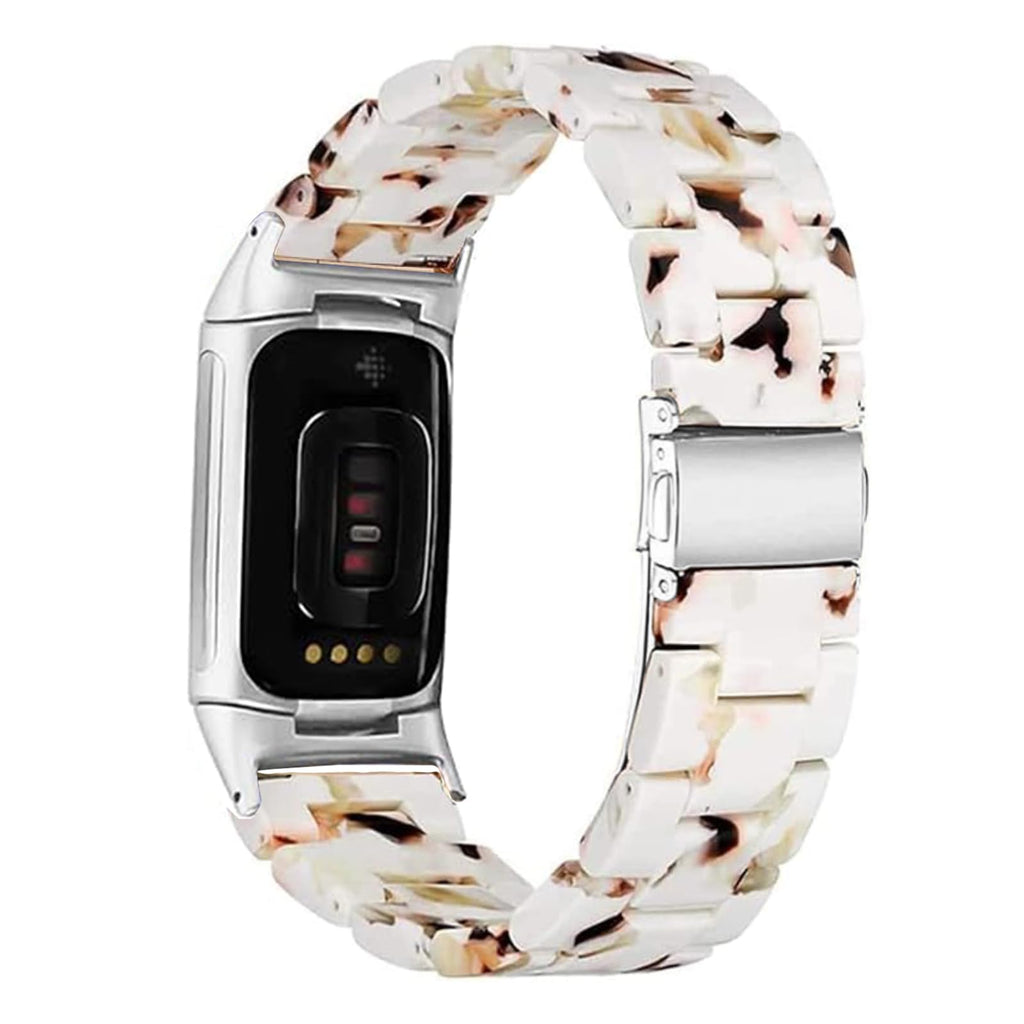 Omter Resin Band Compatible with Fitbit Charge 6 5,for Women Men Replacement Adjustable Wirstband Strap Bracelet (Nought White)
