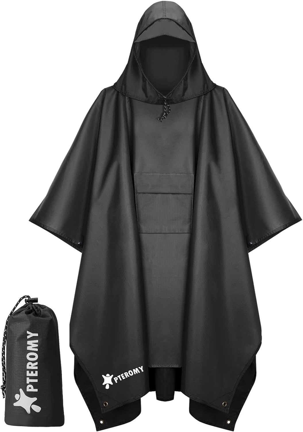 PTEROMY 3-in-1 Hooded Rain Poncho - Waterproof Lightweight Unisex Raincoat for Hiking & Camping