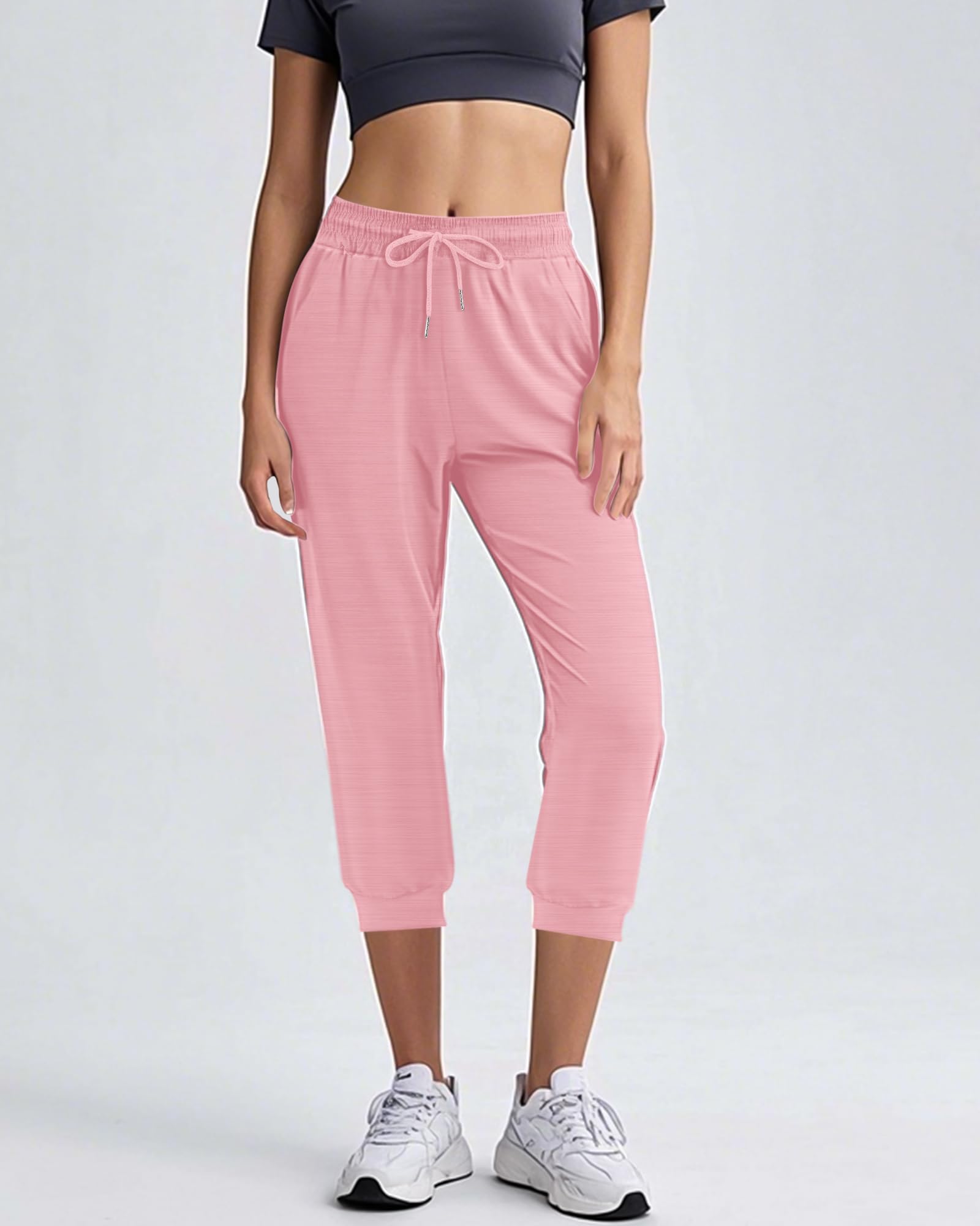 Taiyin 5 Pack Women's Ultra Soft Lounge Capri Joggers Sweatpants with Pockets for Athletic Running Yoga Workout Lounge Pants (L)
