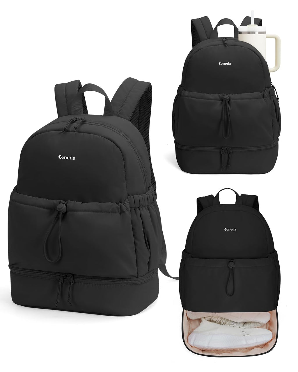 Ceneda Gym Backpack for Women, Cute Gym Bag with Shoe Compartment, Wet Pocket & Tumbler Strap, Puffer Dance Cheer Backpack