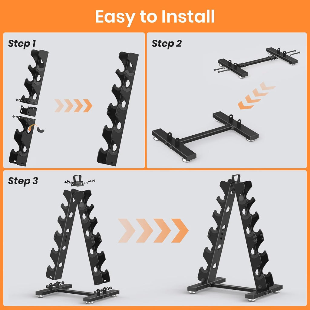 TomCare Dumbbell Rack - 6-Tier A-Frame Weight Storage Stand for Home Gym | Metal Holder with Handle
