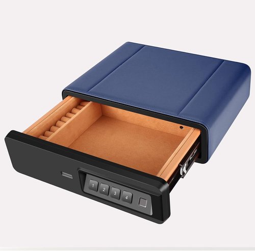 Biometric Fingerprint Safe - Slide-Away Handgun Storage for Pistols & Jewelry - Blue
