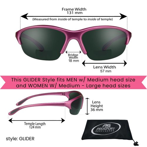 proSPORT Bifocal Sunglass Safety Reader Woman +2.00 Pink TR90 Frame Smoke Z87 Lens Lightweight Sport Sunglasses