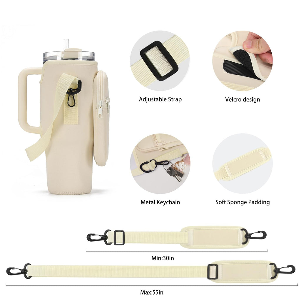 GOEWY Water Bottle Carrier Bag for Stanley 30 oz Tumbler with Phone Pocket Neoprene Water Bottle Holder with Shoulder & Handheld Strap Stanley Cup Accessories