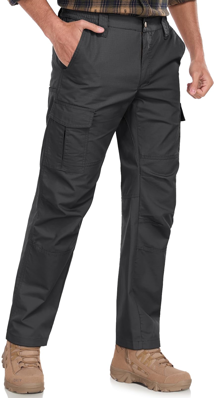 SPOSULEI Mens Cargo Pants Waterproof Ripstop Durable Tactical Work Pants Outdoor Lightweight Utility Hiking Working Construction Pants with 7 Pockets Black 34Wx32L