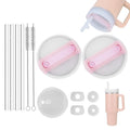 Stanley 2 Pcs Replacement Lids for 40 Oz Tumbler - Silicone Spill Stopper Set with Dust Cover, Straw Lid & Reusable Straws (Pink)