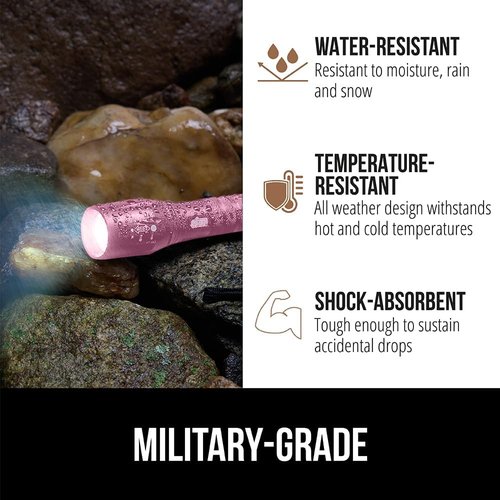 Gorilla Grip Tactical Flashlight - 750 FT Water Resistant, 5 Adjustable Modes, Ultra Bright, 2 Pack, Pink