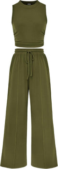 BTFBM Summer Outfits for Women - Cropped Sleeveless Tank & Wide Leg Pants Set | Beach Lounge Style