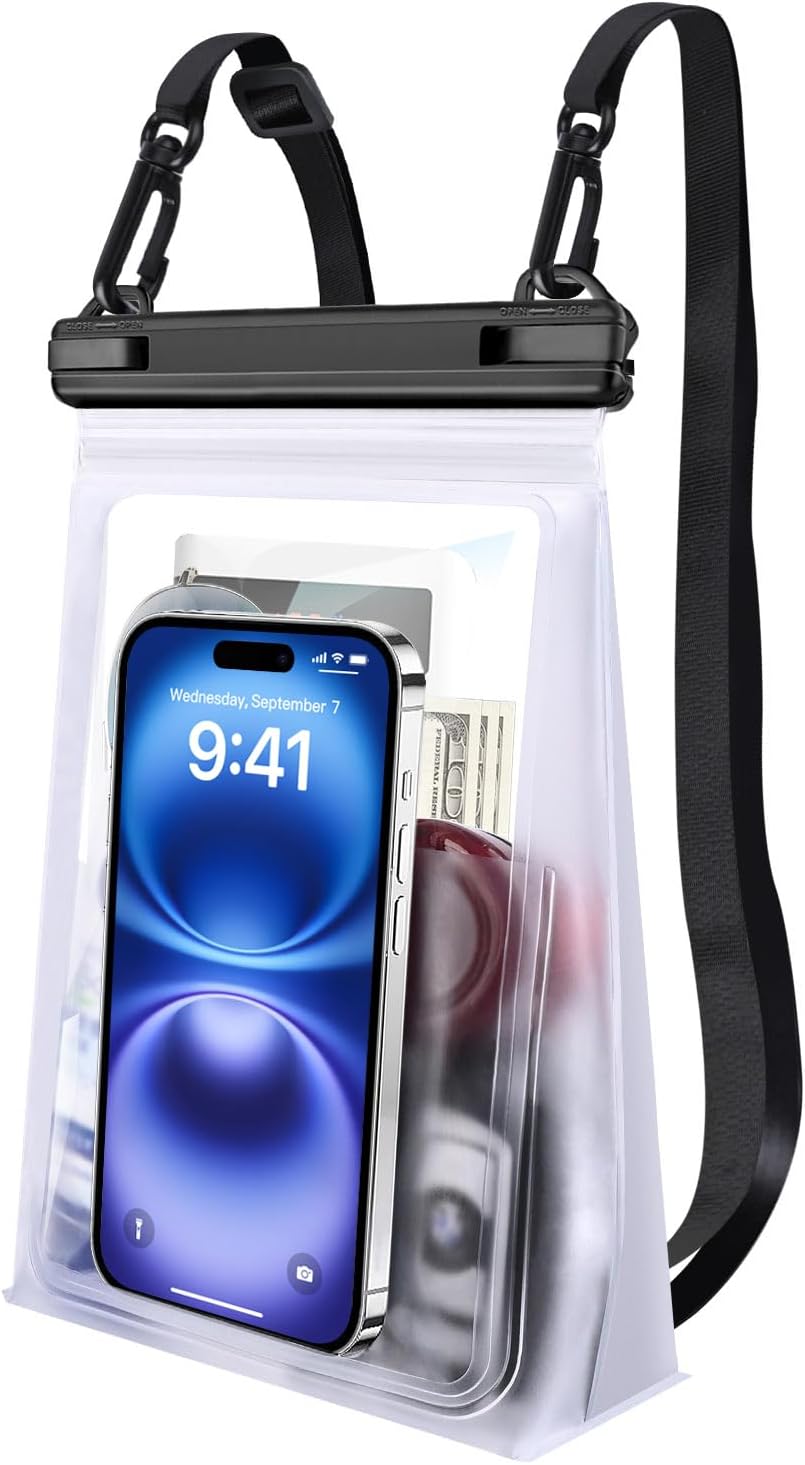 PEDVSTY Waterproof Phone Pouch - Large Dry Bag with Sealing Strip for iPhone & Galaxy Devices | White