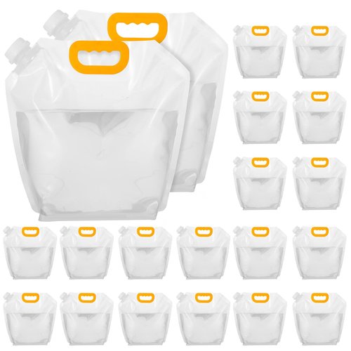 Nodaaiie 20 Pcs 1.3 Gallon Foldable Water Storage Bag, Clear Premium BPA Free Food Grade Container, Foldable Freezable No-Leak Pouch for Outdoor Sport Camping Hiking Backpack Emergency