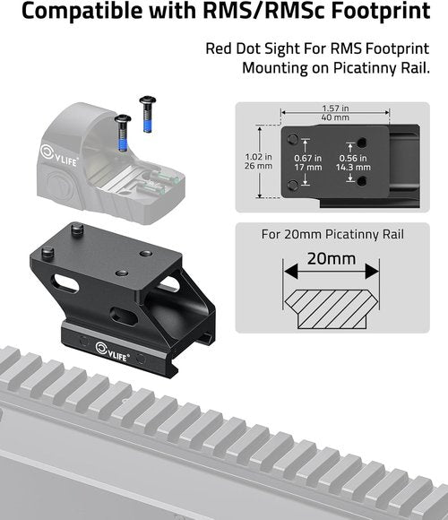 CVLIFE Red Dot Riser Mount - Reflex Sight Optic Riser Plate for Picatinny Rail | Fits RMR/RMS/RMSC, 21MM/23MM/25MM