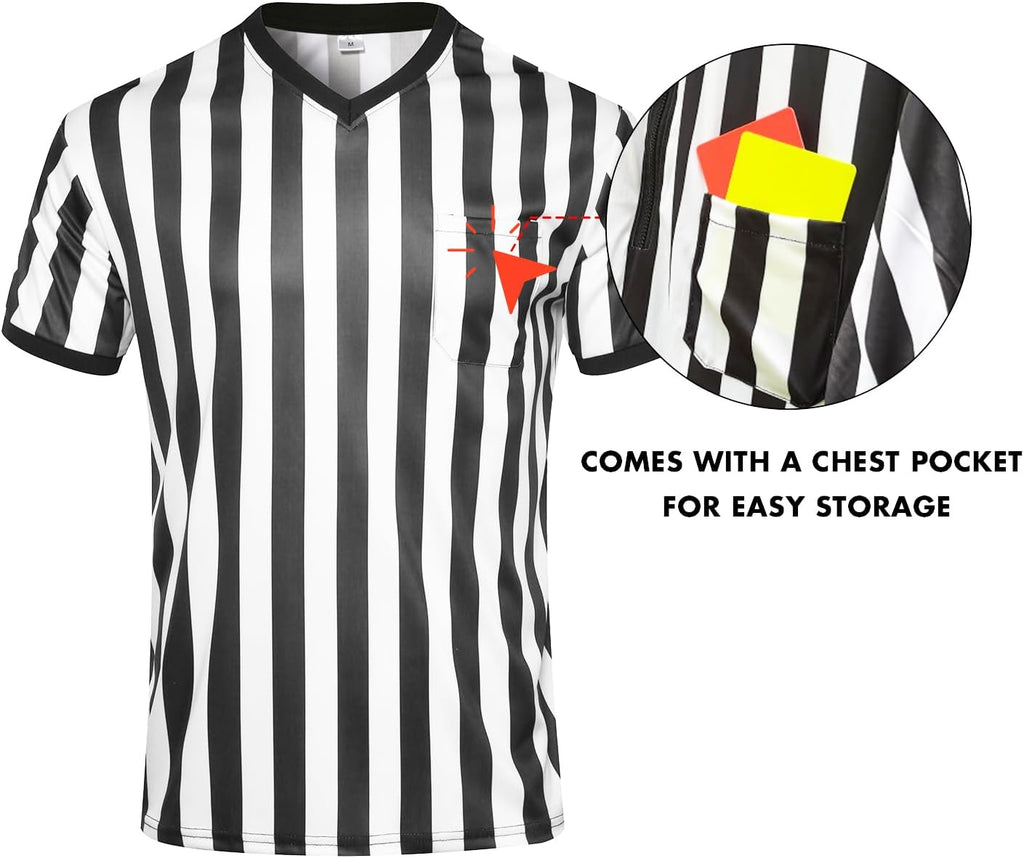 Redgino Men's Referee Shirt - Black & White Striped Jersey for Football, Soccer, Basketball | Perfect for Halloween