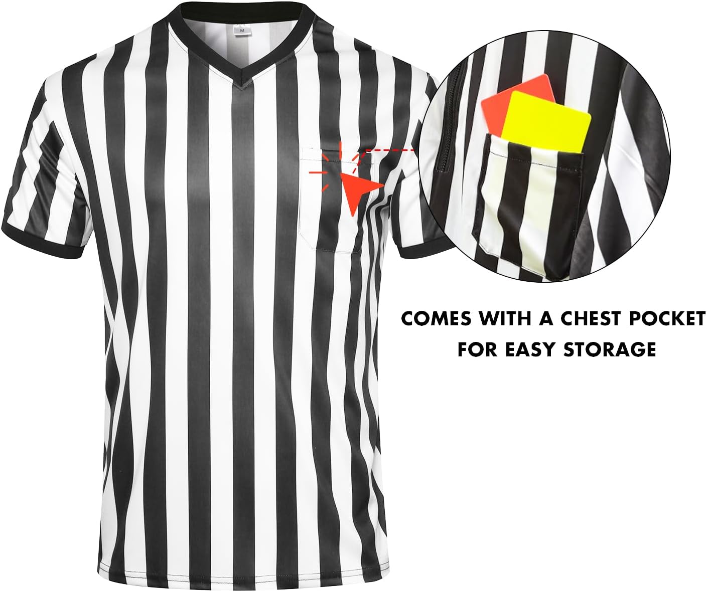 Redgino Men's Referee Shirt - Black & White Striped Jersey for Football, Soccer, Basketball | Perfect for Halloween