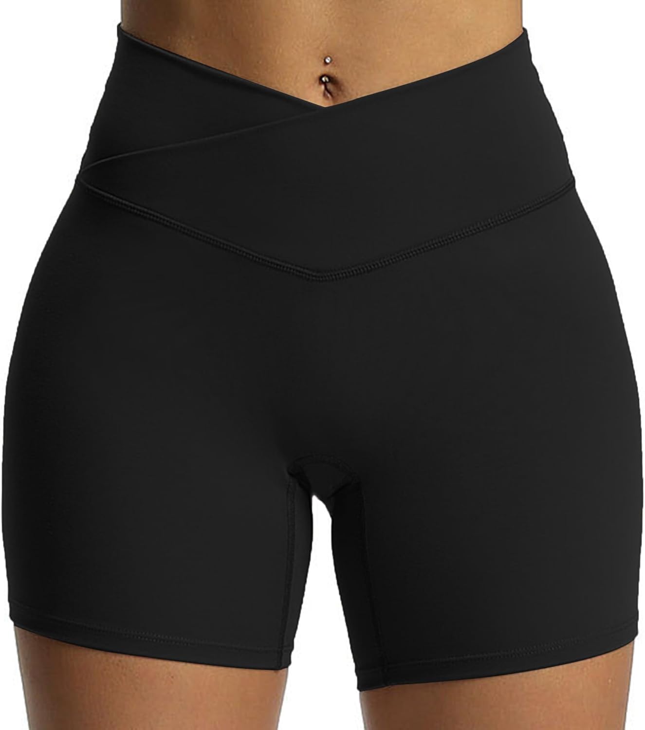 Aoxjox Trinity Biker Shorts for Women - High Waisted Tummy Control | Crossover Design, 6" Length