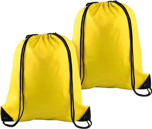 KUUQA Drawstring Backpack - 2 Pcs Yellow Cinch Bags for Gym & Travel Storage
