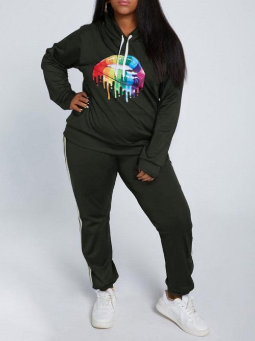 Womens Casual 2 Piece Outfit, Camouflage Letter Print Long Sleeve Pullover Sweatshirt Pants Tracksuits Set Camo Green M