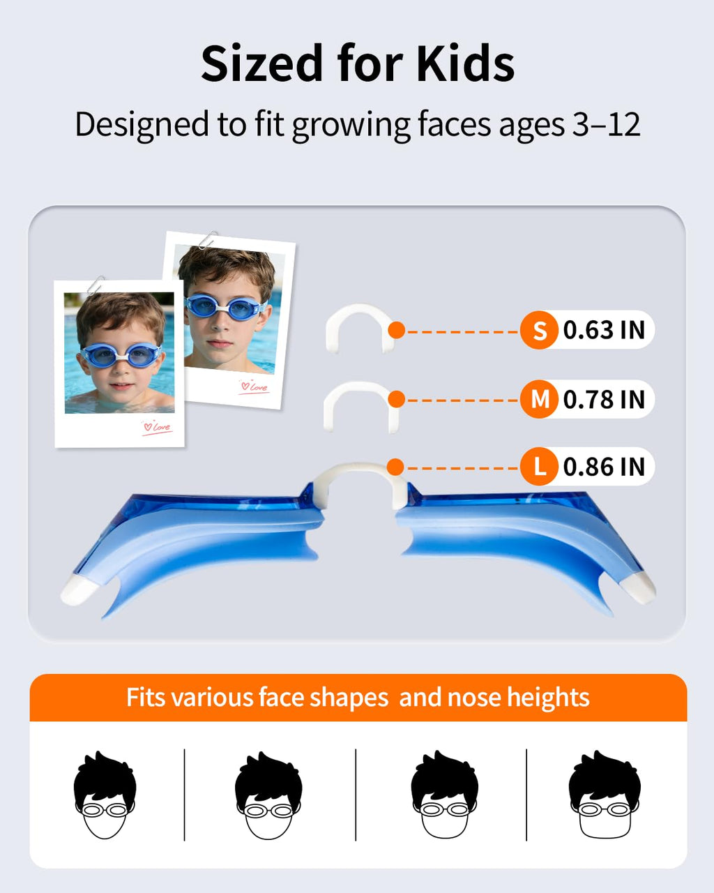 Pixel Panda Kids Swim Goggles with Fabric Strap for 3-12, Swim Pool Goggles for Boy Girls Toddler, No Hair Pulling, Blue-red