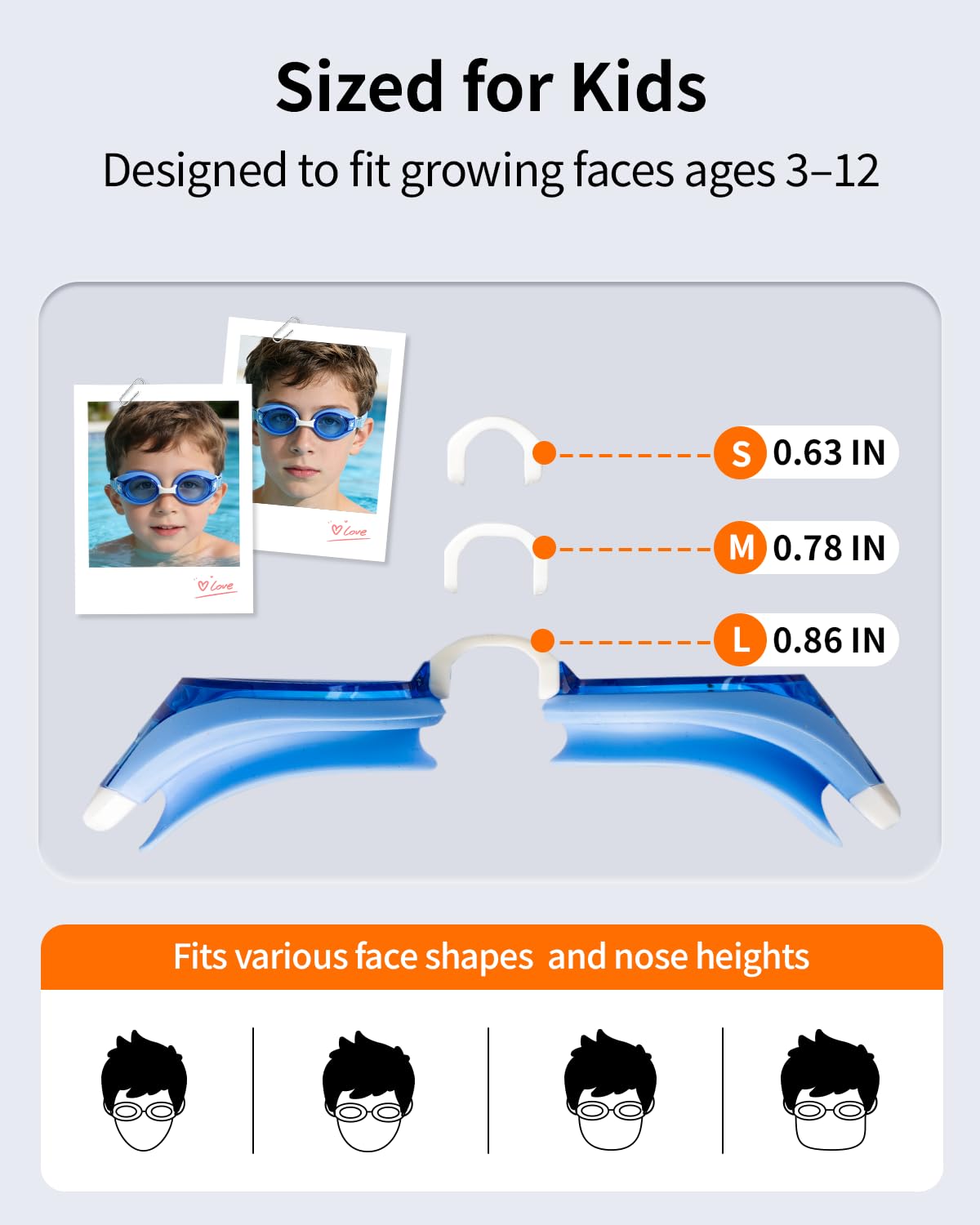 Pixel Panda Kids Swim Goggles with Fabric Strap for 3-12, Swim Pool Goggles for Boy Girls Toddler, No Hair Pulling, Blue-red