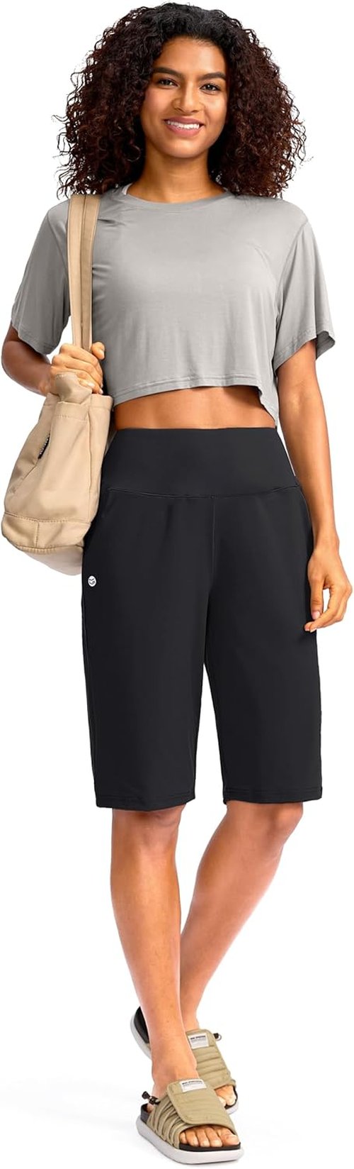 G Gradual Women's Bermuda Long Shorts - High Waisted, Stretchy, Knee Length with Pockets | Summer Walking Wear